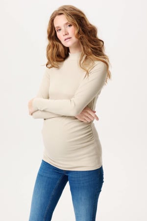 ribgebreide zwangerschapslongsleeve Sira van polyester beige