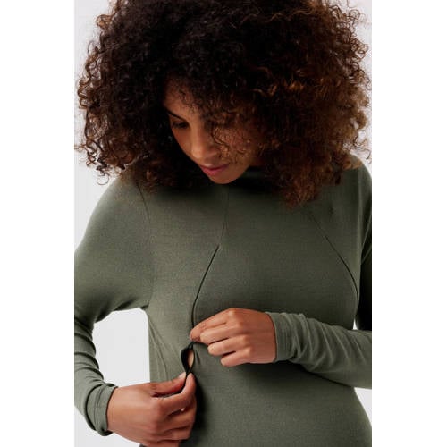 Noppies maternity zwangerschaps- en voedingslongsleeve Rosa olijfgroen afbeelding