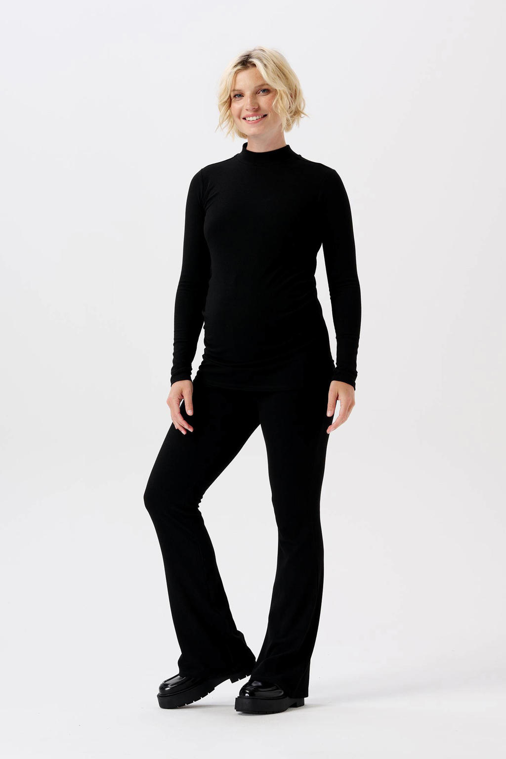 Zwarte dames Noppies flared broek Heja van gerecycled polyester met regular waist
