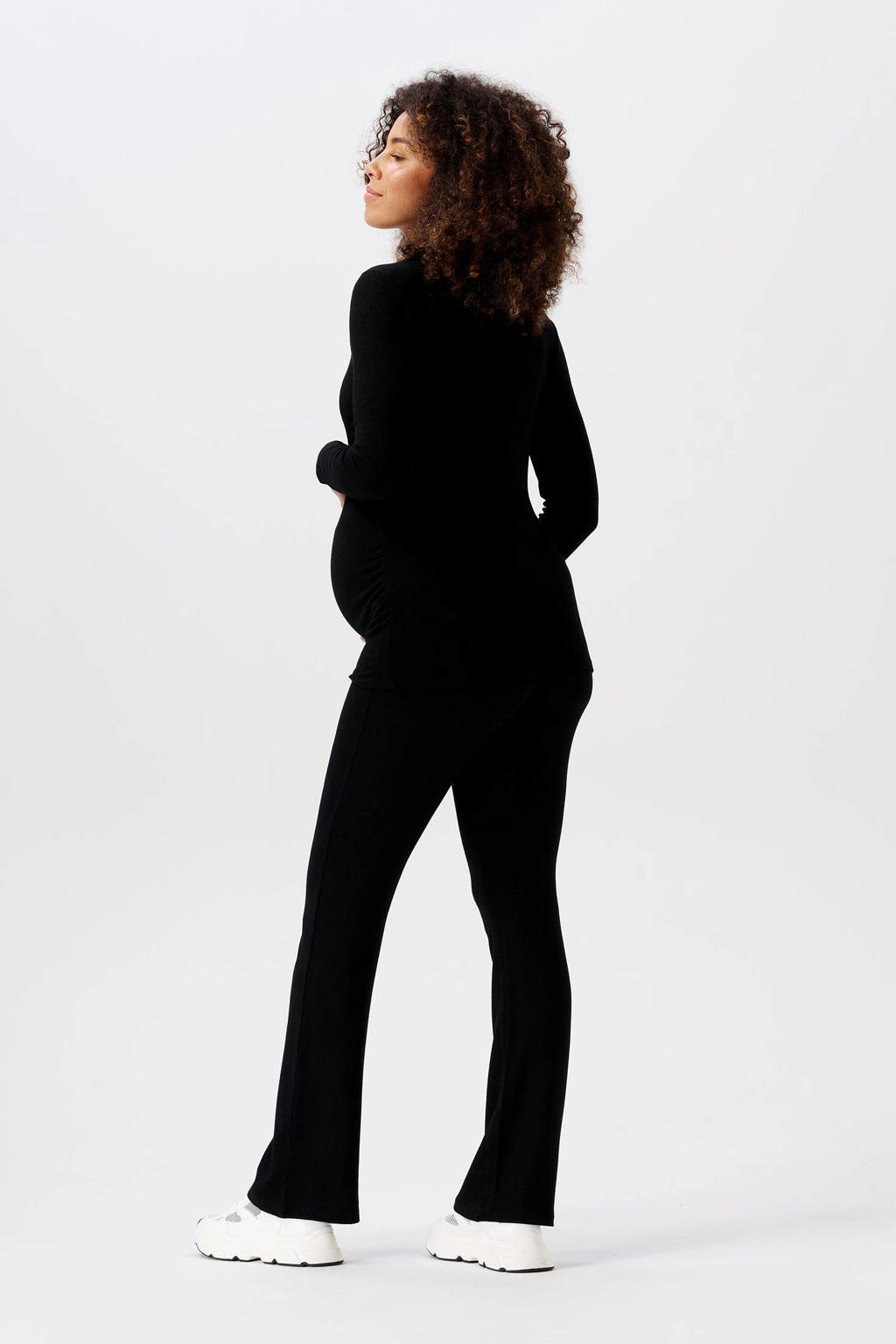 Zwarte dames Noppies zwangerschaps- en voedingslongsleeve Rosa van viscose met lange mouwen en ronde hals