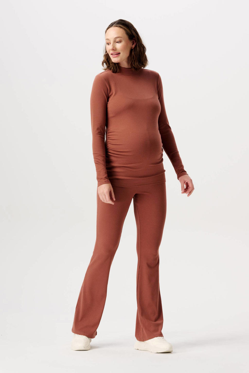 Bruine dames Noppies flared broek Heja van gerecycled polyester met regular waist