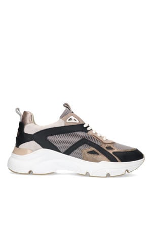 leren sneakers zwart/beige