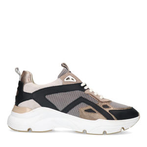 leren sneakers zwart/beige
