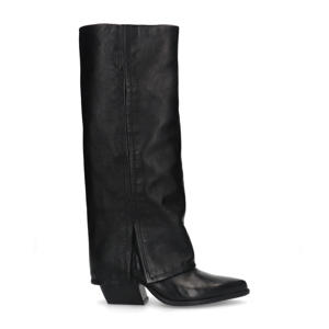 leren cowboylaarzen met flap zwart