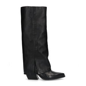 leren cowboylaarzen met flap zwart