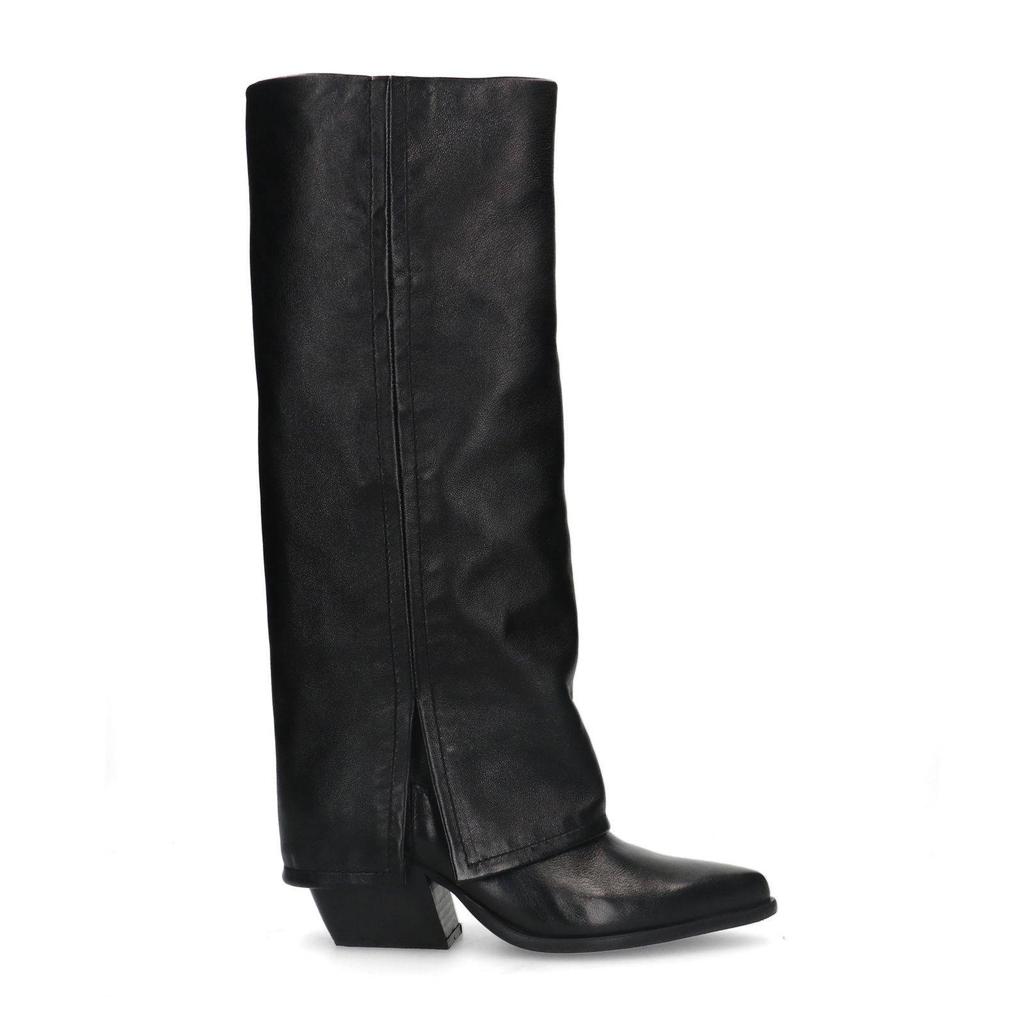 Zwarte dames Sacha leren cowboylaarzen met flap