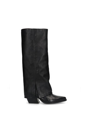 leren cowboylaarzen met flap zwart