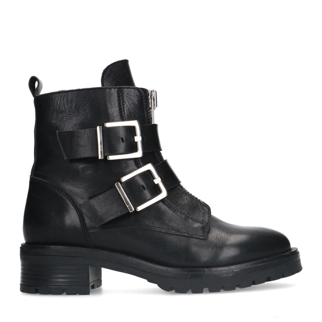 Zwarte dames Sacha leren bikerboots met ritssluiting