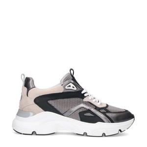 leren sneakers zilver/zwart