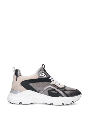 leren sneakers zilver/zwart
