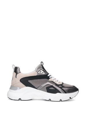 leren sneakers zilver/zwart