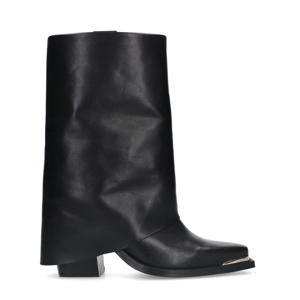 leren cowboy laarzen met flap zwart
