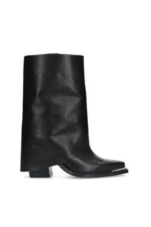 leren cowboy laarzen met flap zwart