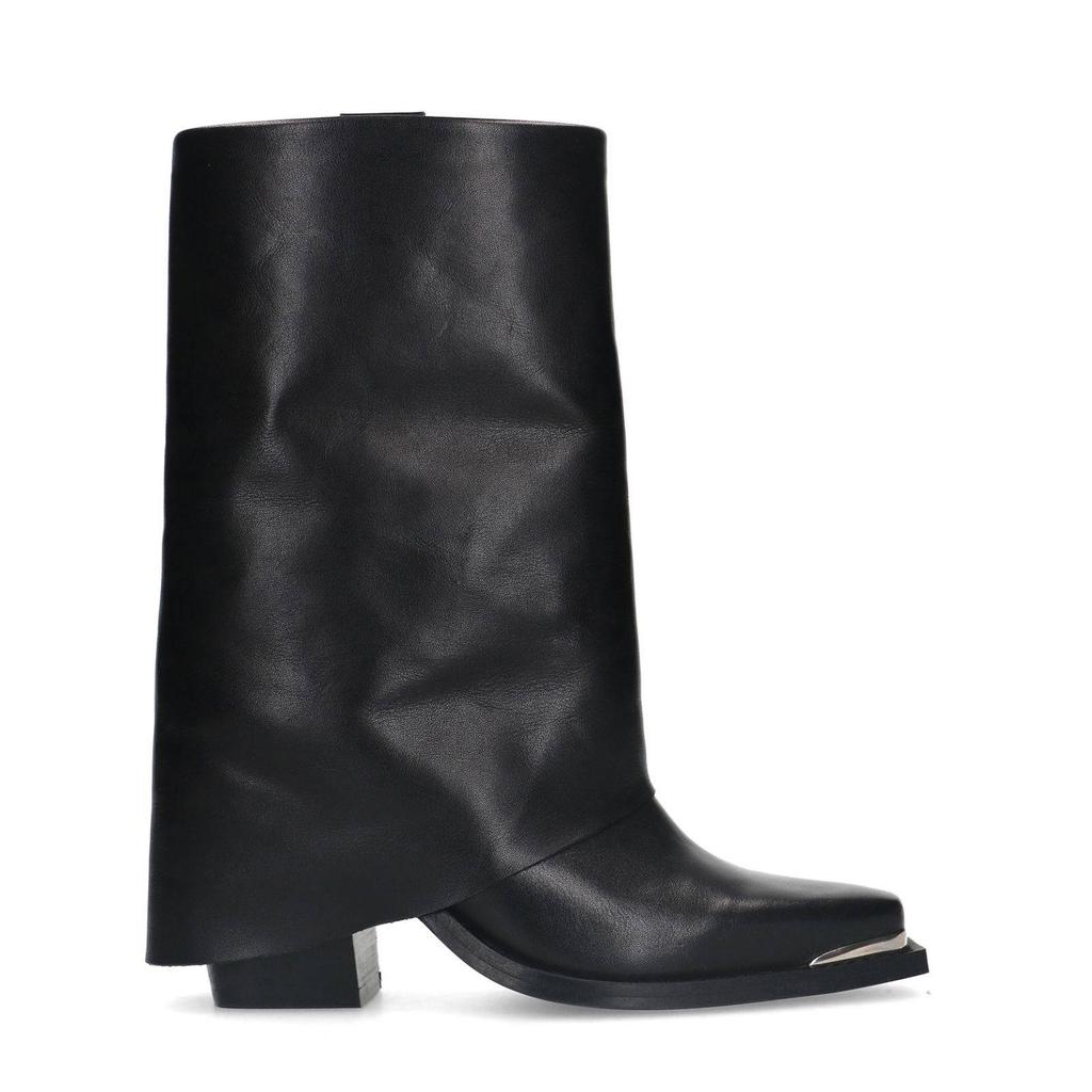 Zwarte dames Sacha leren cowboy laarzen met flap