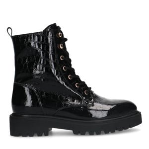 lakleren veterboots zwart