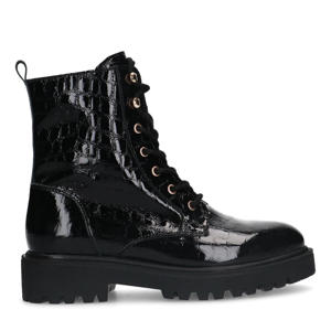 lakleren veterboots zwart