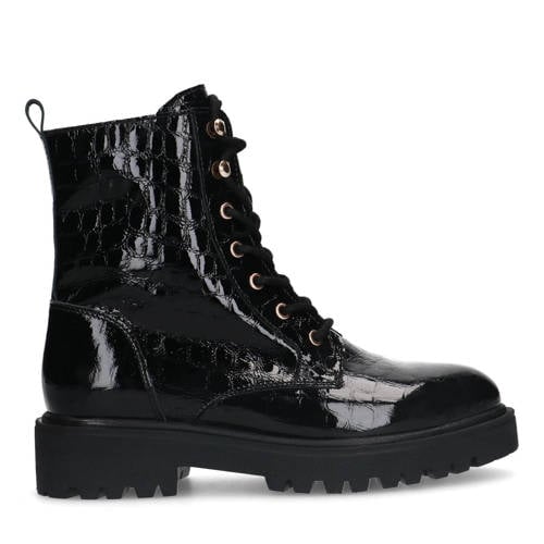 Manfield lakleren veterboots zwart afbeelding