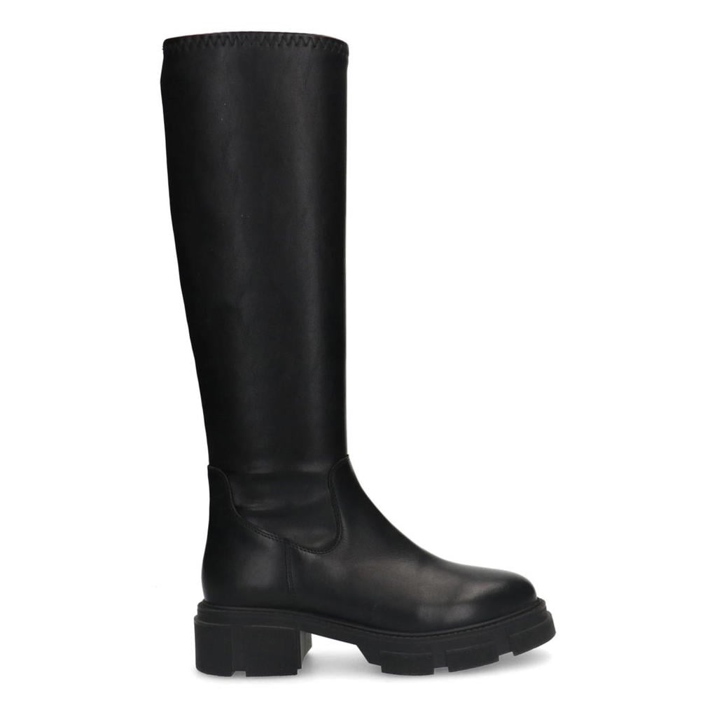 Zwarte dames Manfield chunky leren laarzen met halve rits