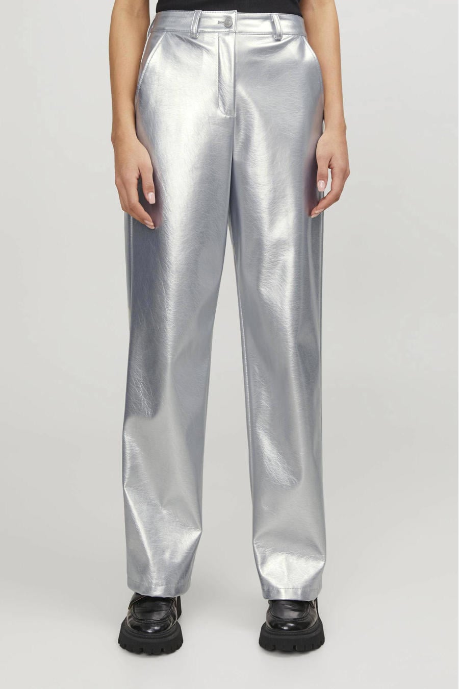 Vrouwen Glanzende Holografische Losse Broek - Zilveren Dance Hip Hop Punk Streetwear - Maat L
