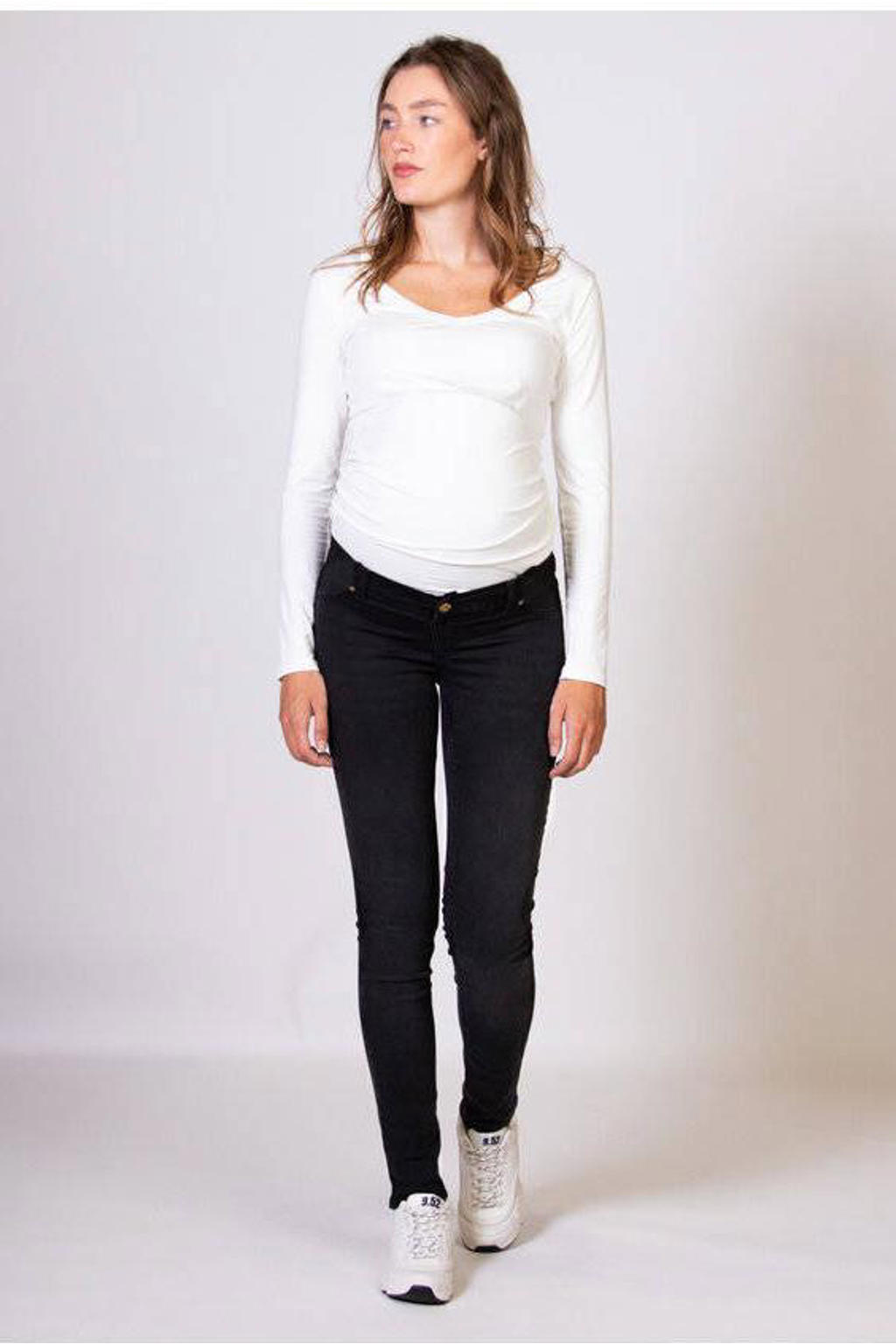 Black denim dames LOVE2WAIT low waist zwangerschaps skinny jeans van stretchdenim met effen