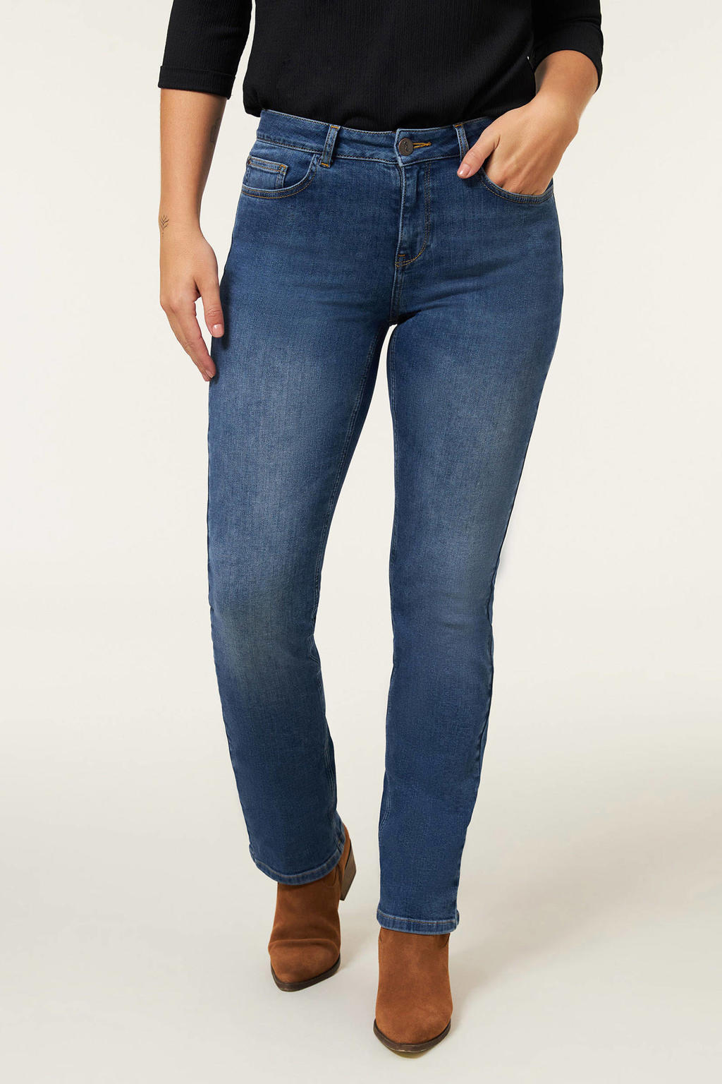 Medium blue denim dames Miss Etam Regulier slim fit jeans Jackie van stretchdenim