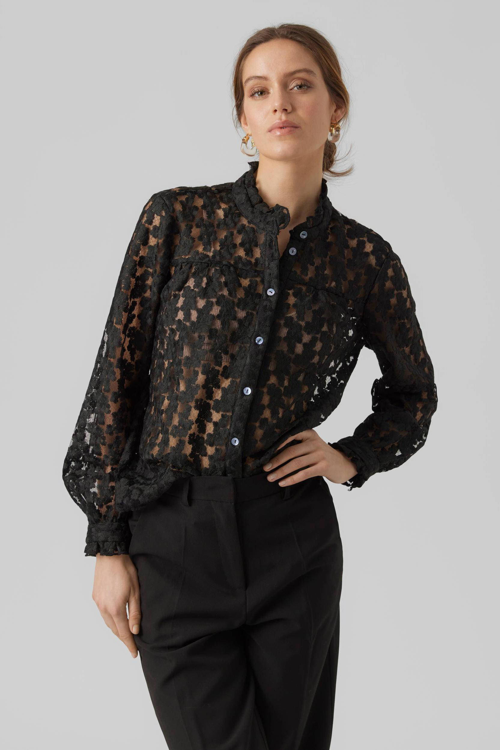 VERO MODA blouse VMCLEO met kant zwart | wehkamp