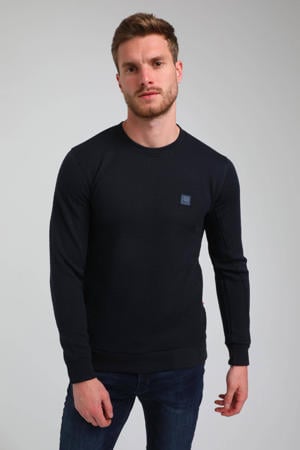 sweater met logo en textuur indigo