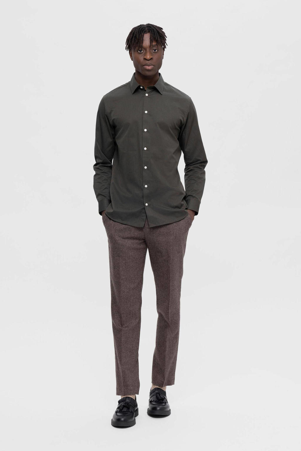 Selected slim fit overhemd SLHSLIMETHAN groen