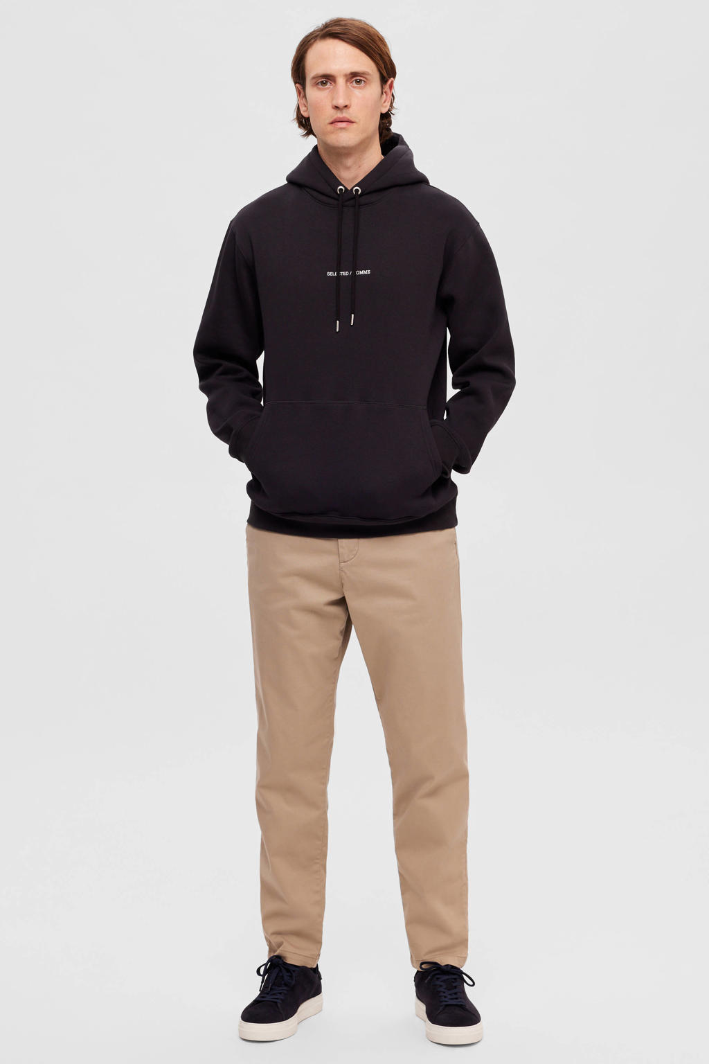 Selected hoodie SLHHANKIE met logo zwart