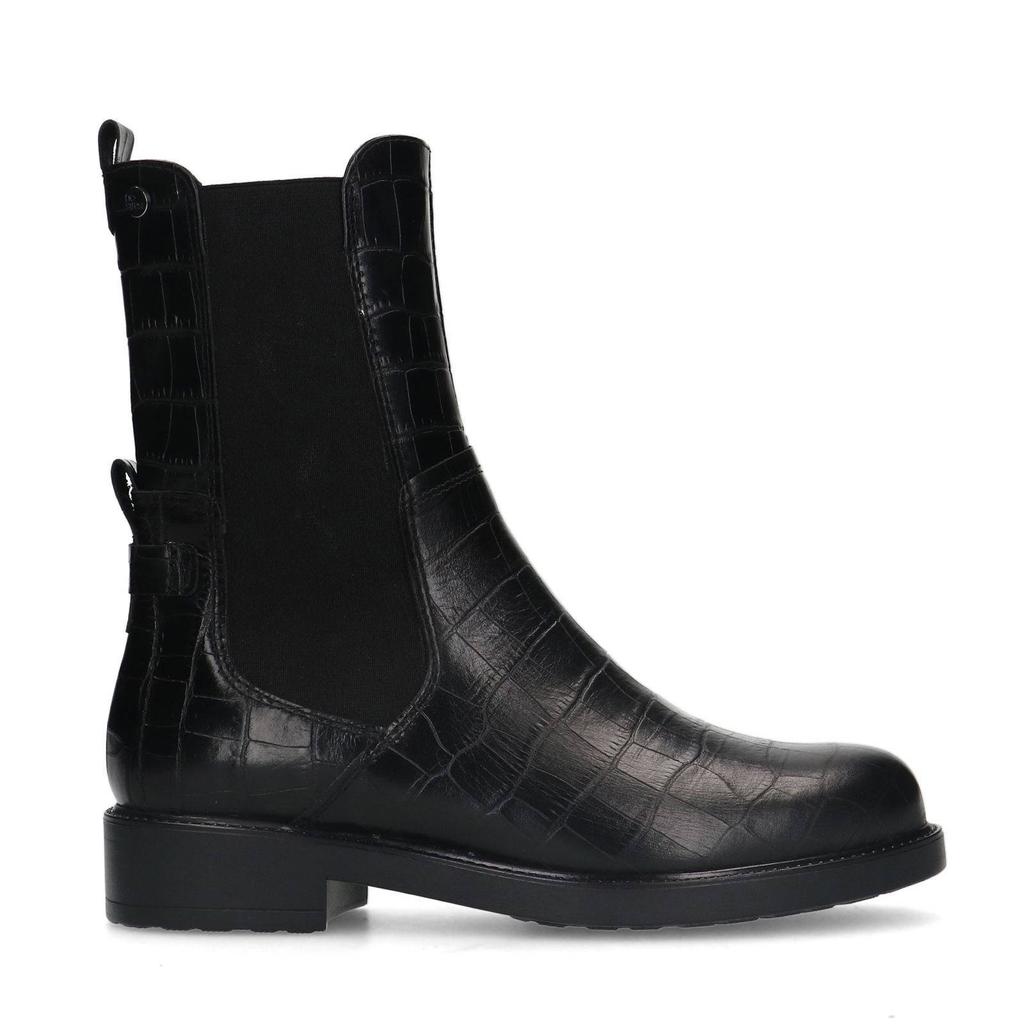 Zwarte dames No Stress leren enkelboots met ritssluiting en crocoprint