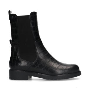 leren enkelboots met crocoprint zwart