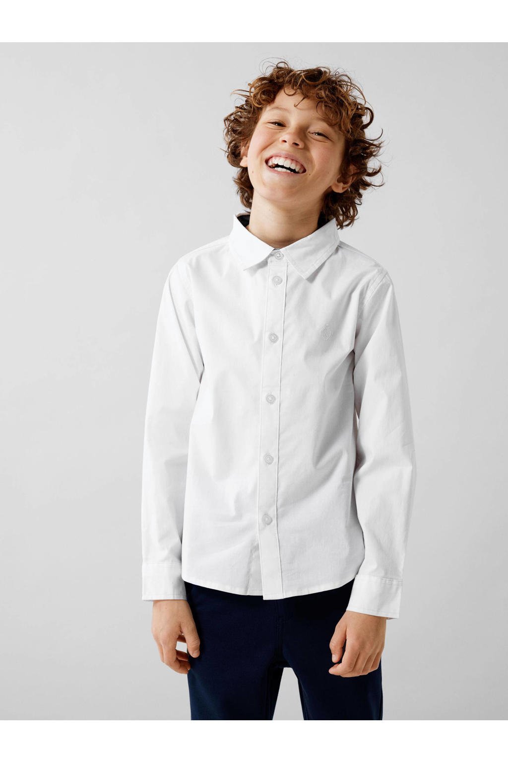 Witte jongens NAME IT KIDS overhemd van katoen met effen, lange mouwen, klassieke kraag, knoopsluiting en borduursels