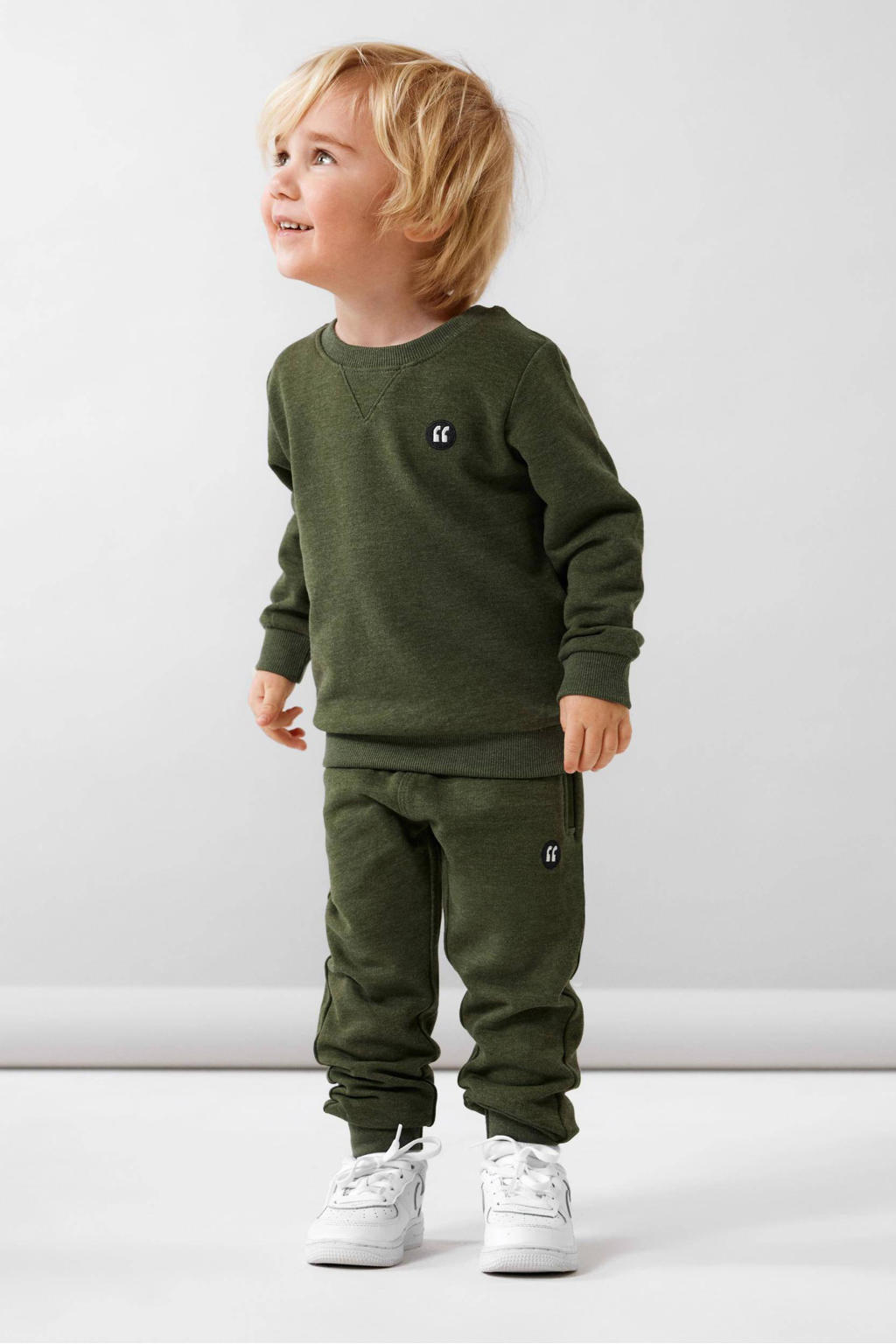 Groene jongens NAME IT MINI joggingbroek van sweat materiaal met slim fit, elastische tailleband met koord en effen