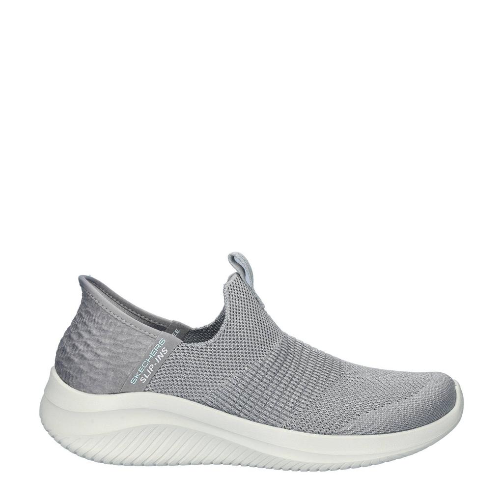 Grijze dames Skechers Slip-in Ultra Fl sneakers van textiel/voering: textiel met chunky hak