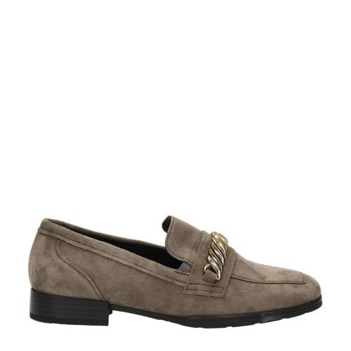 Gabor suède loafers met ketting taupe