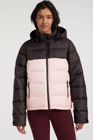 gewatteerde winterjas roze/zwart