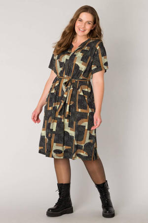 blousejurk met all over print olive green/multi-co