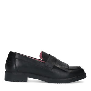 leren loafers met franjes zwart