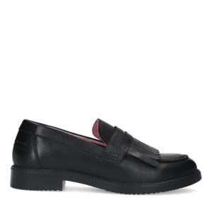 leren loafers met franjes zwart