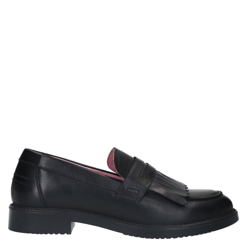 Zwarte dames Sacha leren loafers met franjes