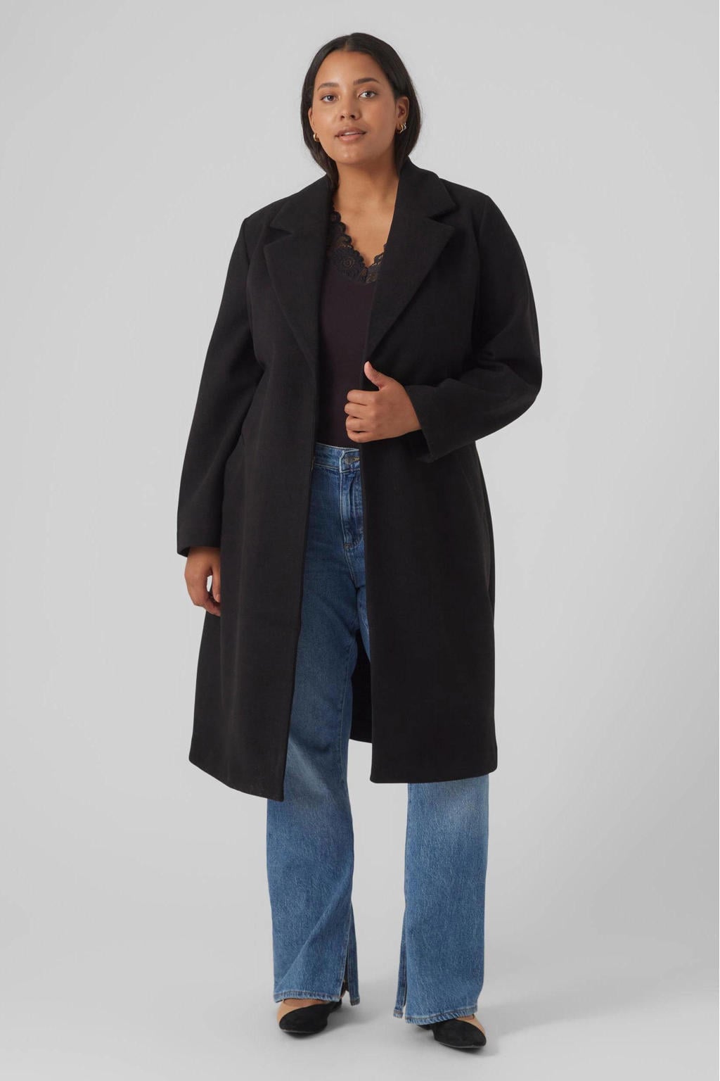 VERO MODA CURVE jas VMCFORTUNEAYA met ceintuur zwart