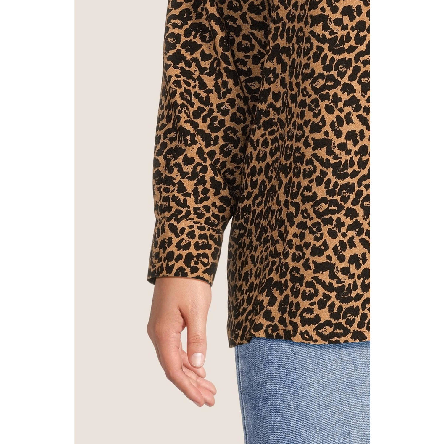 GREAT LOOKS blouse met panterprint bruin zwart