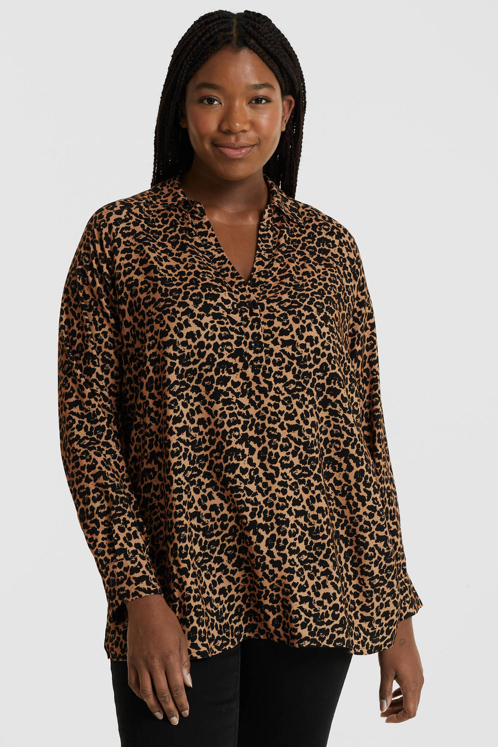 GREAT LOOKS blouse met panterprint bruin/zwart