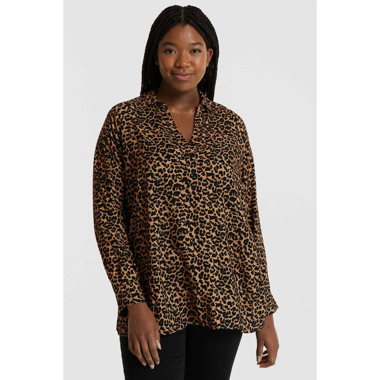 GREAT LOOKS blouse met panterprint bruin zwart