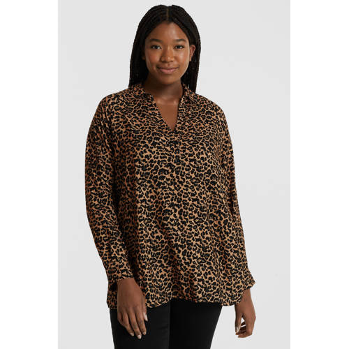 GREAT LOOKS blouse met panterprint bruin/zwart afbeelding