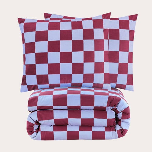 NOUS Living katoenen dekbedovertrek lits-jumeaux (240x220 cm) - Lichtblauw/bordeaux rood
