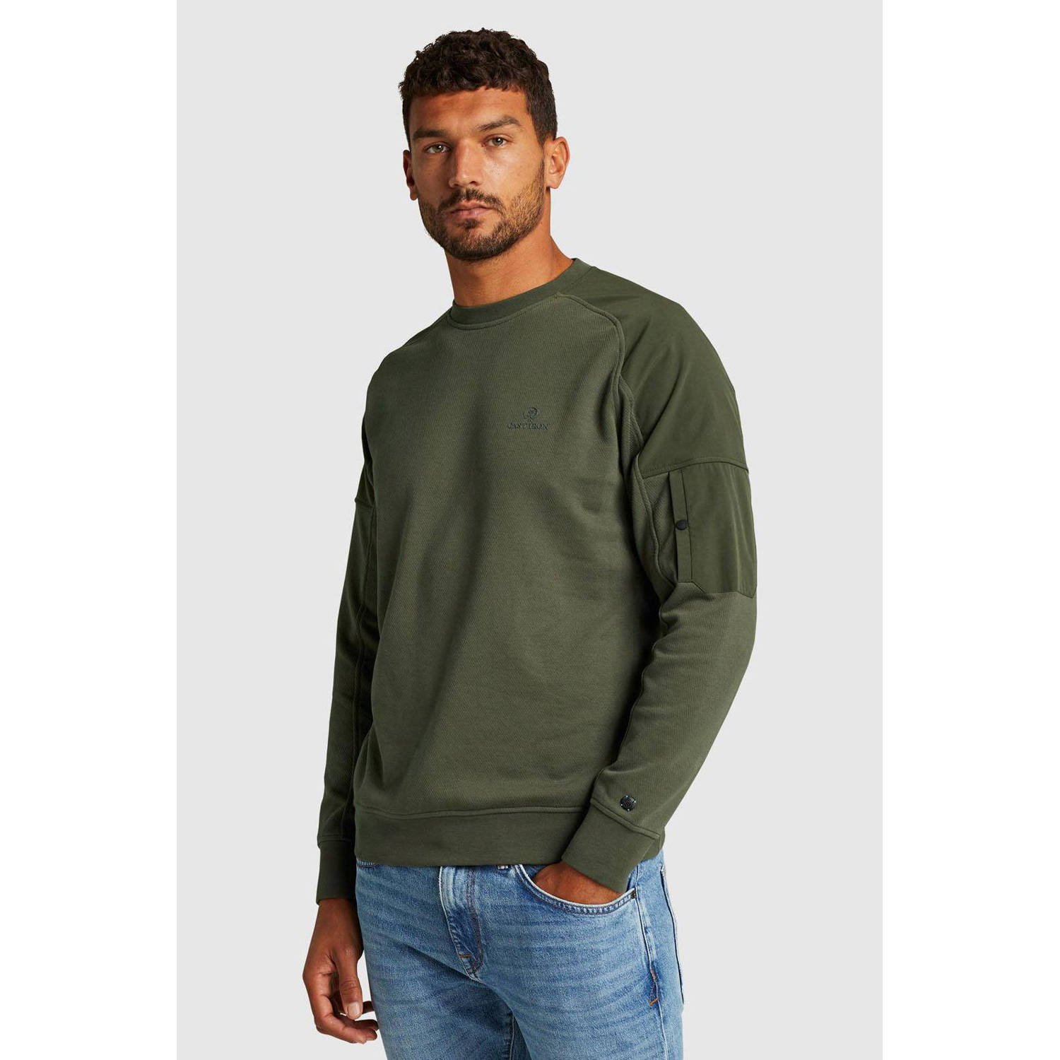 Cast Iron sweater met logo donkergroen