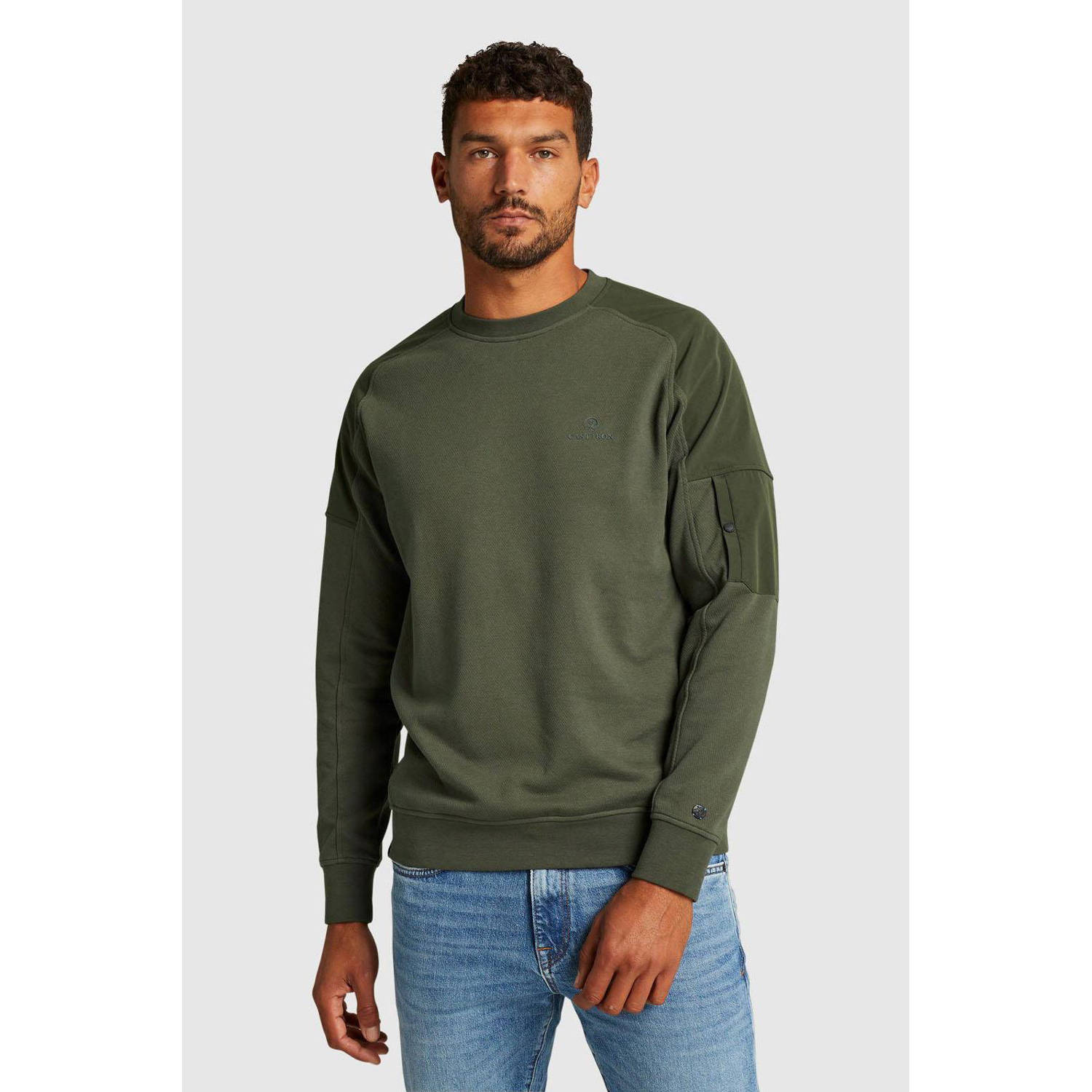Cast Iron sweater met logo donkergroen