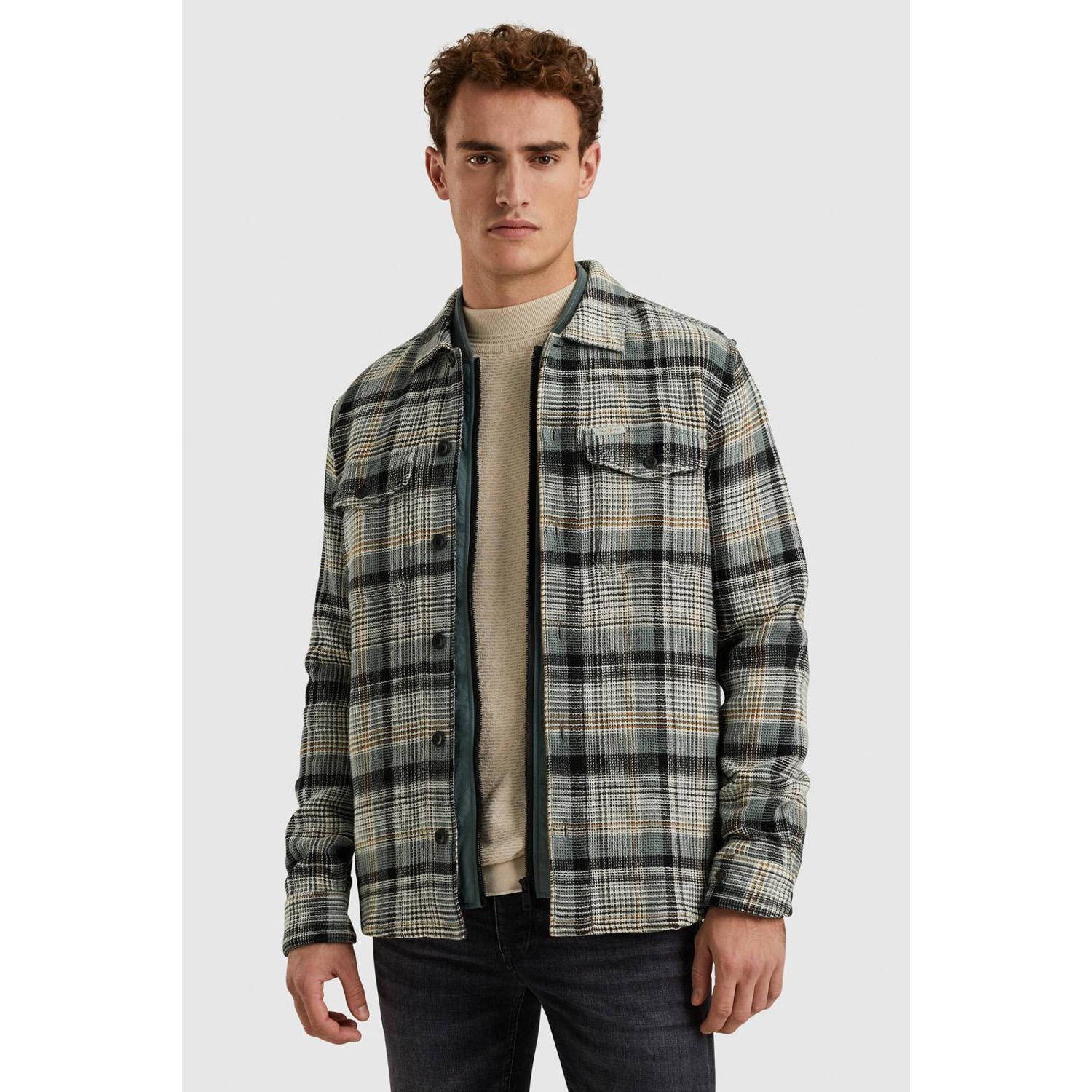 Cast Iron geruit regular fit overshirt groen