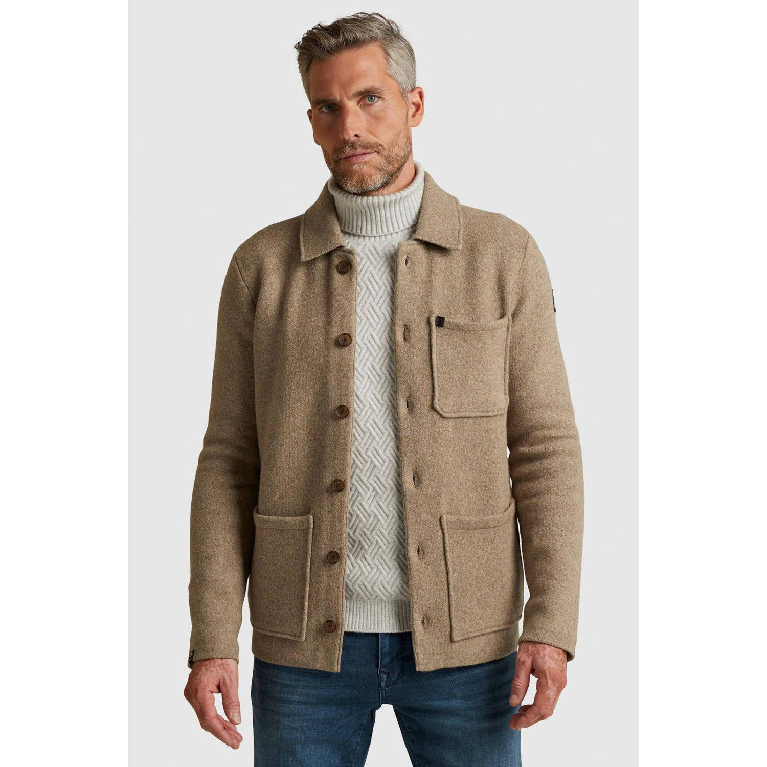 Vanguard Knoopjasje van katoenmix met stretch Beige Heren